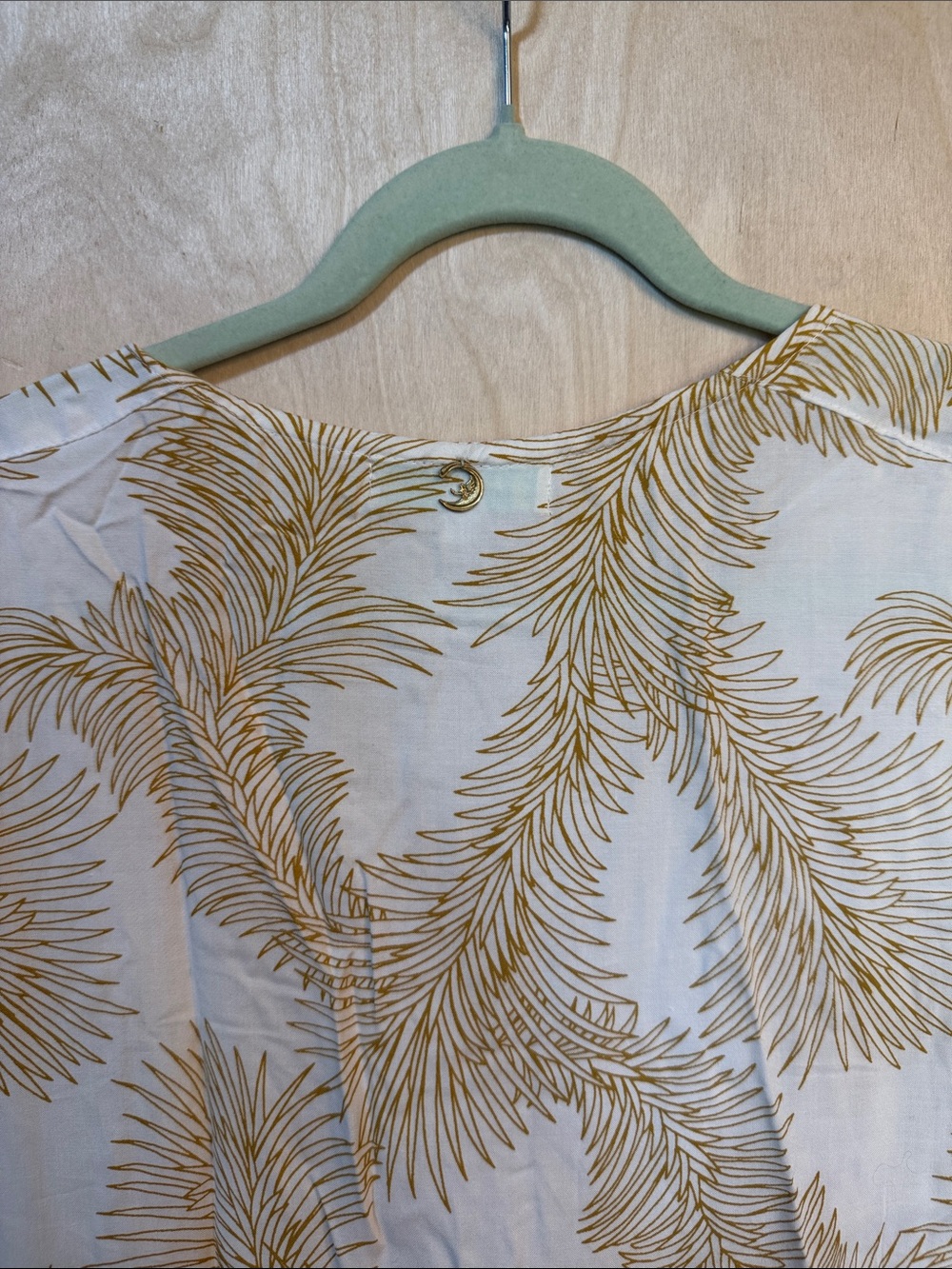 Cream and Tan Palm-Print Wrap Dress - Picture 5 of 7
